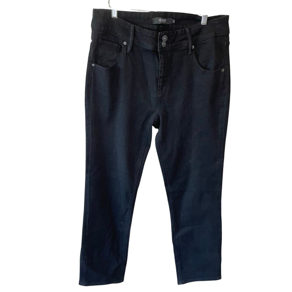 Hudson Jeans Premium Denim True Black Mid Rise Straight Leg Jeans Size 12